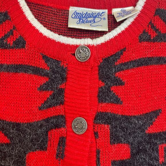 Vtg Midnight Blues Cardigan Sweater Aztec Tribal Sz Medium‎ Red Gray Southwest - Picture 7 of 8